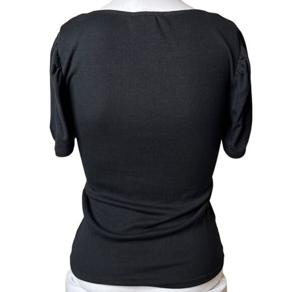 Forever 21 Square Neck Short Sleeve Shirt Black Size Small - Picture 2 of 4